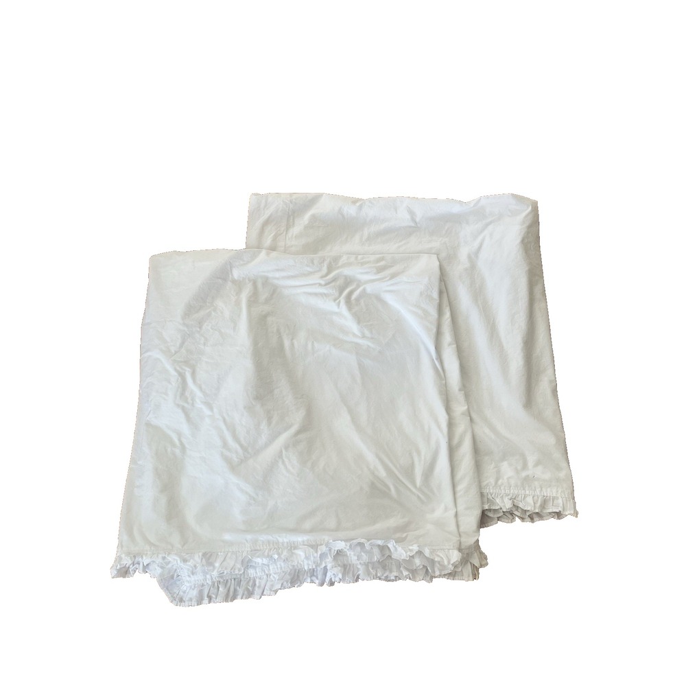 2x Restoration Hardware Baby & Child White Ruffle Curtain Panel 94x50 Set of 2